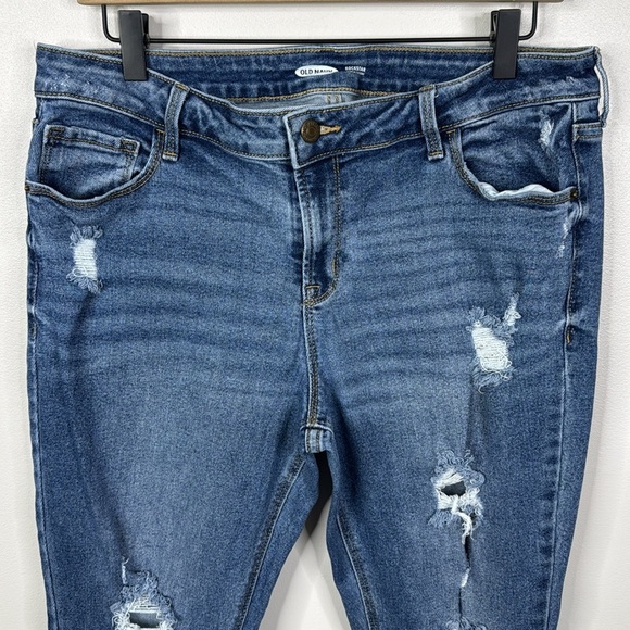 Old Navy Blue Medium Wash Distressed Denim Rockstar Super Skinny Jeans Size 14 - Picture 2 of 6
